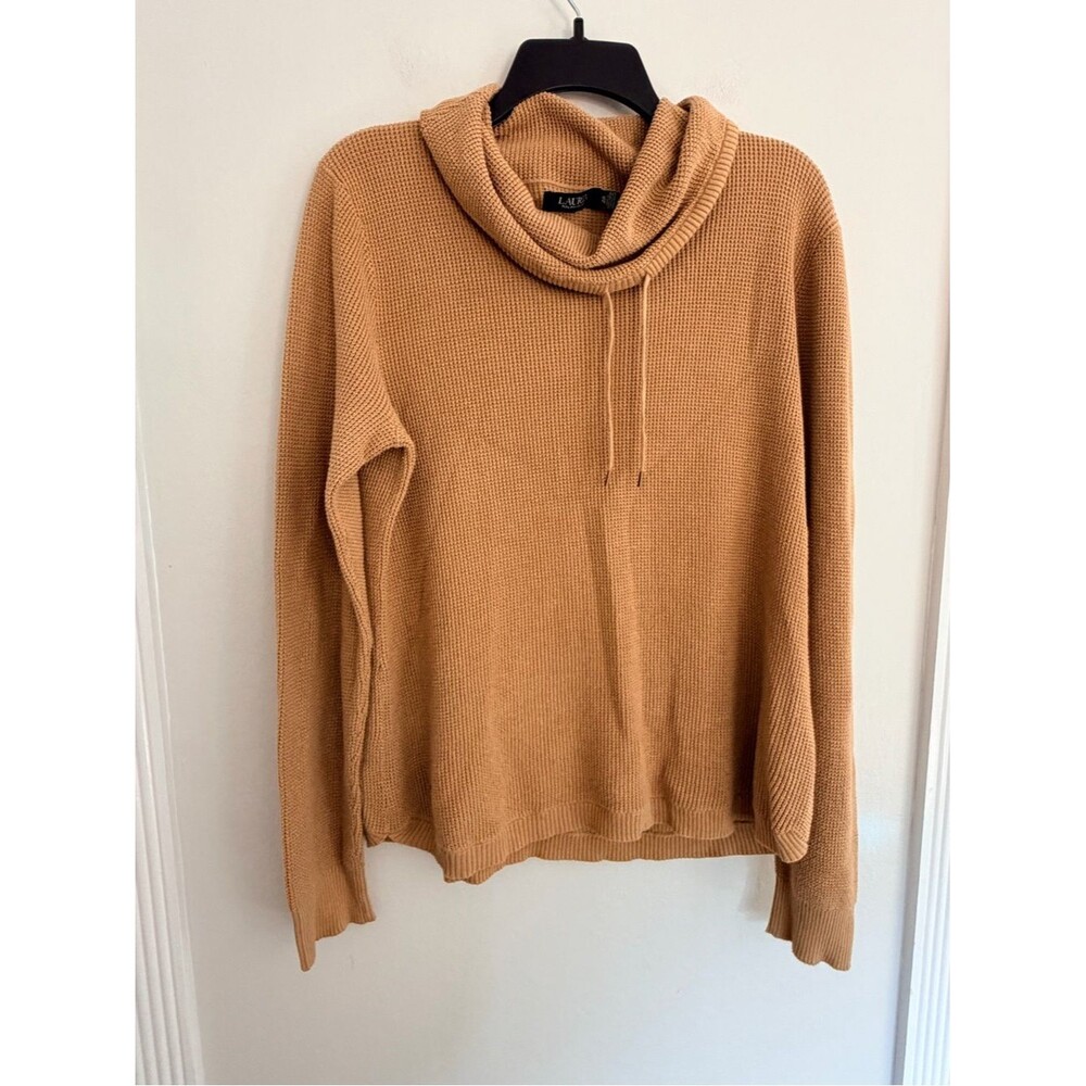 Lauren Ralph Lauren XL 100% Cotton Cowl Neck Waffle Knit Sweater Tan Camel